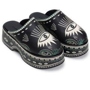 Farm Rio Shoes | Farm Rio Mystic Embroidered Platform Black Clogs Size 11